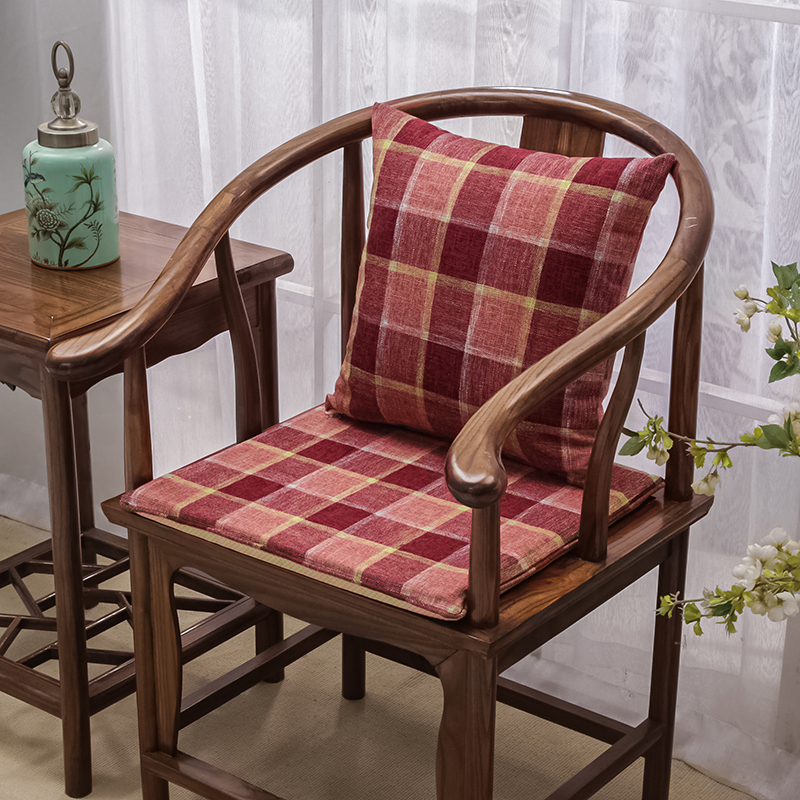 中式红木沙发坐垫办公室椅子垫子太师椅餐椅垫茶椅垫圈椅座垫定制 坐垫38*44厚3cm 格子酒红
