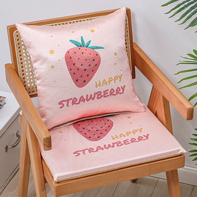 冰丝数码印花坐垫抱枕夏天凉席坐垫椅垫海绵芯椅垫 坐垫45X45厚3cm 草莓季