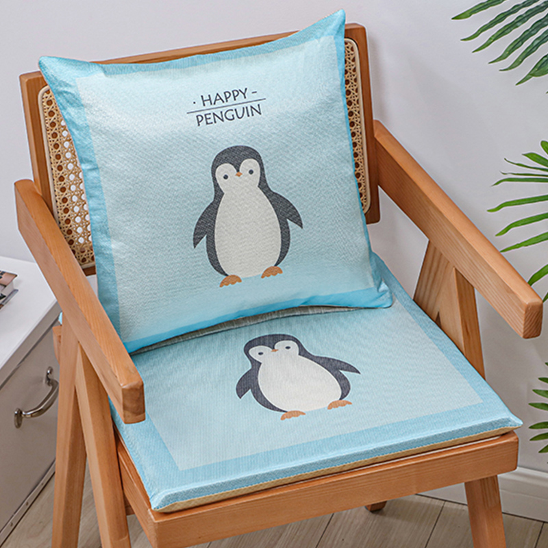 冰丝数码印花坐垫抱枕夏天凉席坐垫椅垫海绵芯椅垫 坐垫45X45厚3cm 企鹅