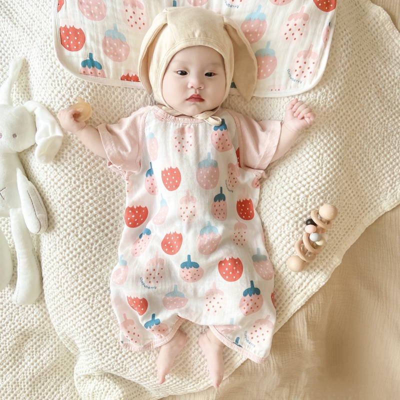 2023新款亲肤竹棉亲子家居服小模特图 婴幼儿按扣款M（推荐身高90-100cm) 草莓