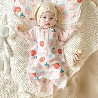 2023新款亲肤竹棉亲子家居服小模特图 婴幼儿按扣款M（推荐身高90-100cm) 草莓