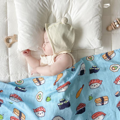 2023新款婴幼儿竹棉薄盖毯 120×120cm 寿司 蓝