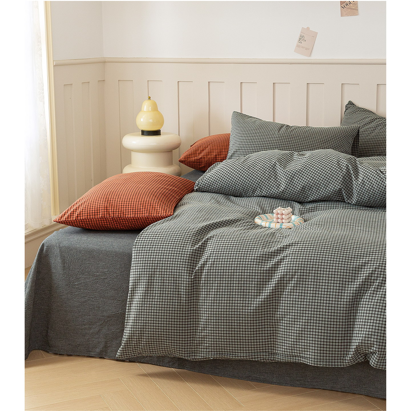 2025新款加厚水洗棉（面料） 小方糖-深灰格