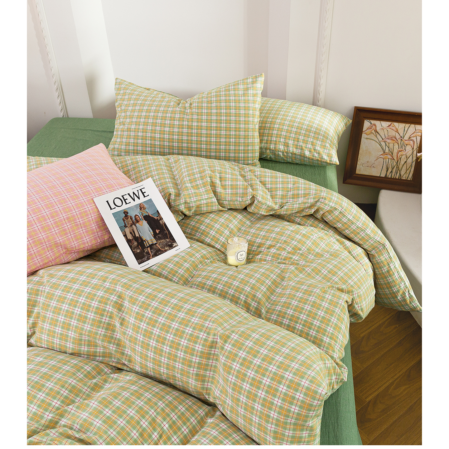 2025新款加厚水洗棉（面料） 晴天-绿