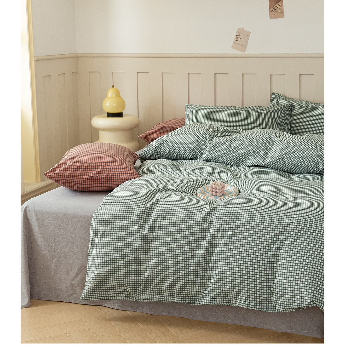 2025新款加厚水洗棉（面料） 小方糖-浅兰格