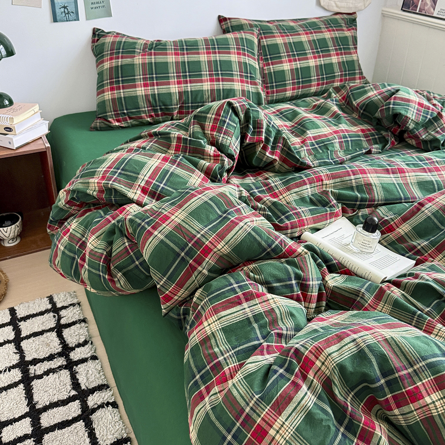 2025新款加厚水洗棉（面料） 圣诞绿