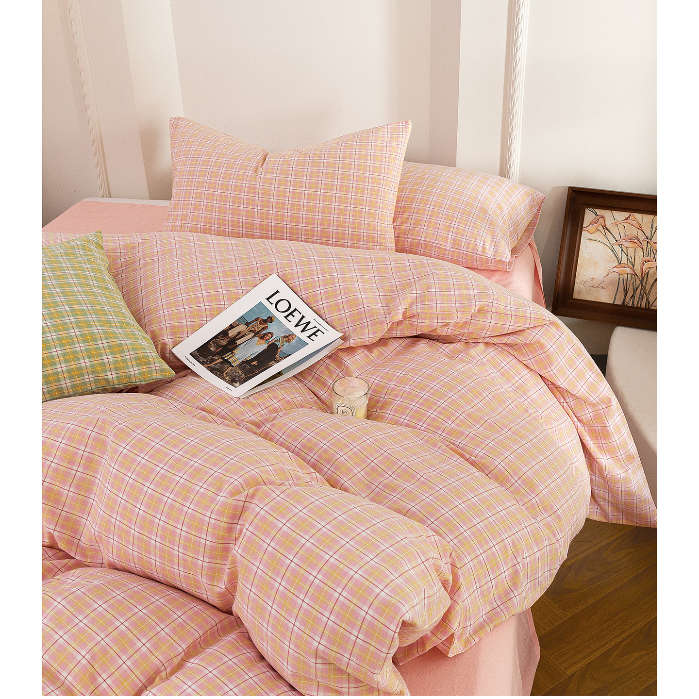 2025新款加厚水洗棉（面料） 晴天-粉