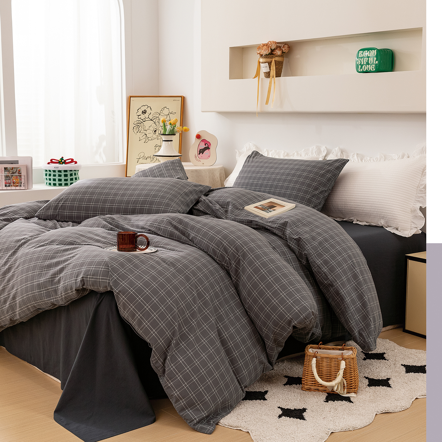 2025新款紧密纺水洗棉（面料） 甜柚-中格灰