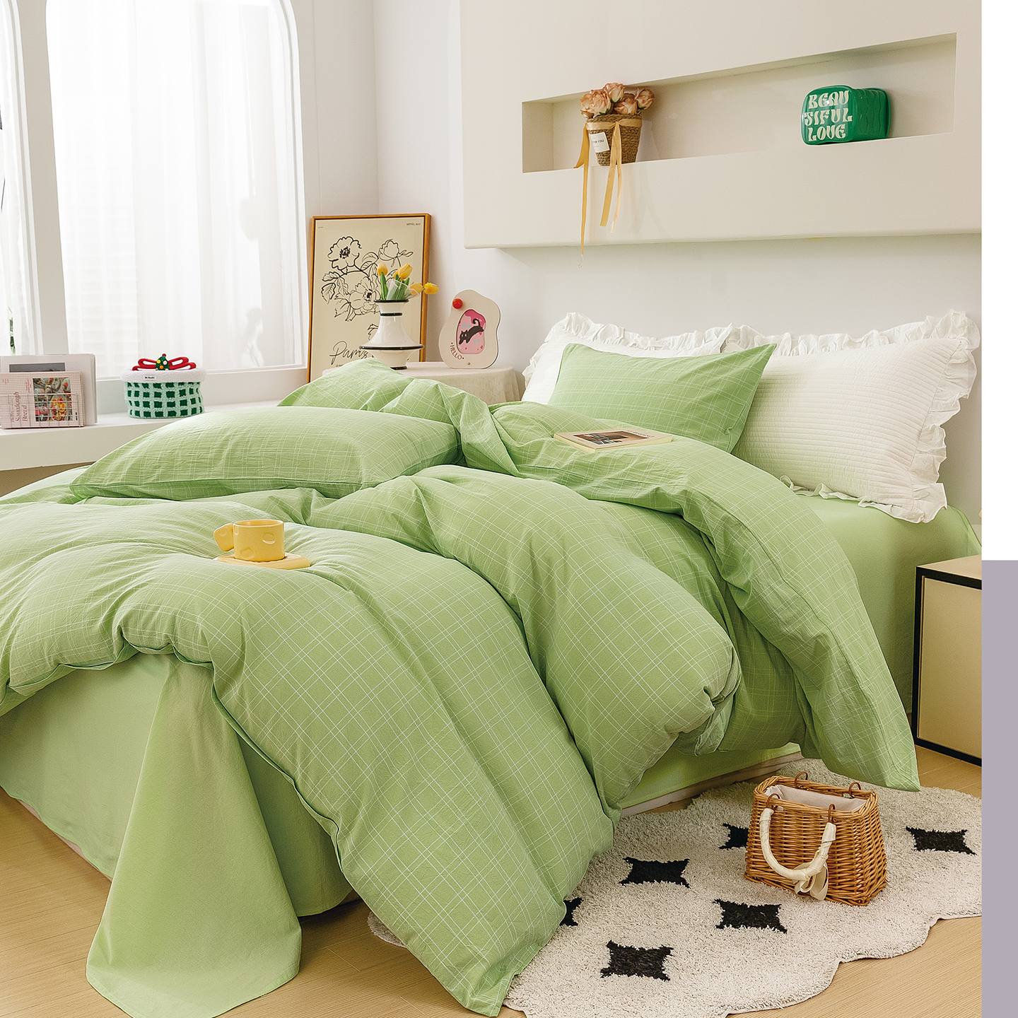 2025新款紧密纺水洗棉（面料） 甜柚-中格绿