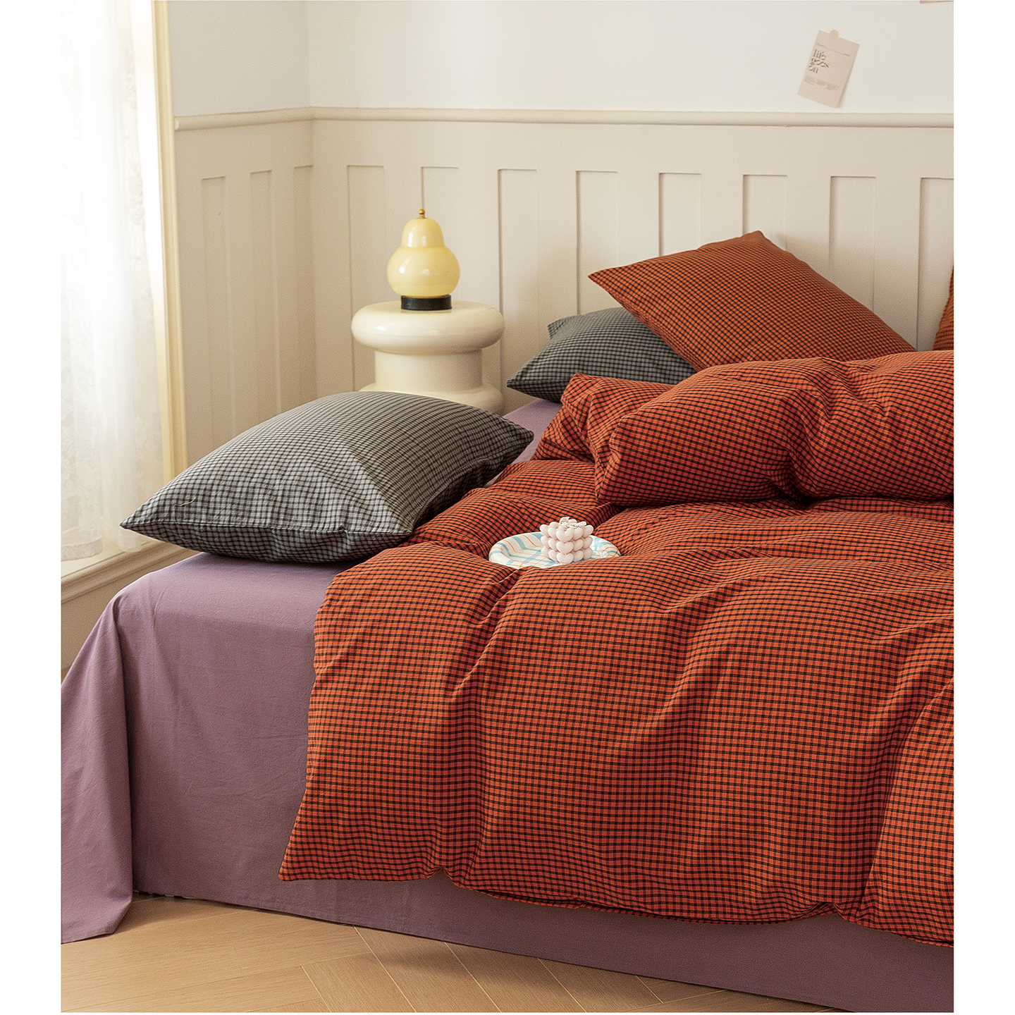 2025新款加厚水洗棉（面料） 小方糖-焦糖格