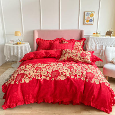2022新款亲肤磨毛夹棉单件床盖床盖四件套 1.5m单件床盖【220*245cm】 大红玫瑰