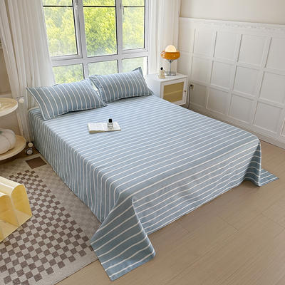 新款斜纹磨毛床单三件套 2.3*2.3m床单三件套 蓝宽条