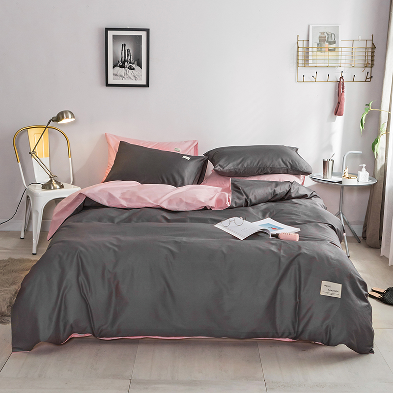 2018新款玛卡拼色四件套-【古典灰vs粉】--7色(尺寸齐全:小号,标准