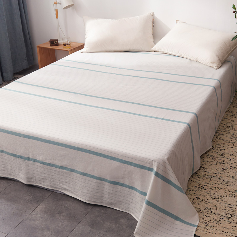 2021新款水洗棉单床单全棉色织同步新款花色 240cmx250cm 宽双线-绿白条