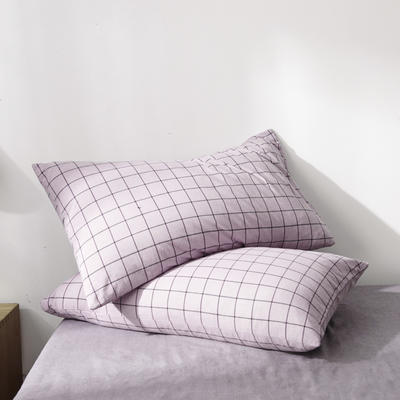 2021新款水洗棉全棉色织同步新款花色单枕套 48cmX74cm一只 格纹-浅紫
