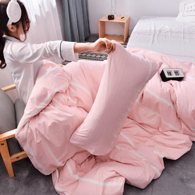 2021新款水洗棉全棉色织同步新款花色单枕套 48cmX74cm一只 宽双线-粉白条