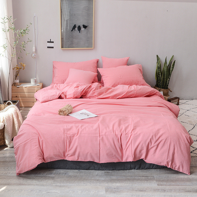 2021新款水洗棉四件套全棉色织同步新款花色 1.2m床（床单款） 粉红色