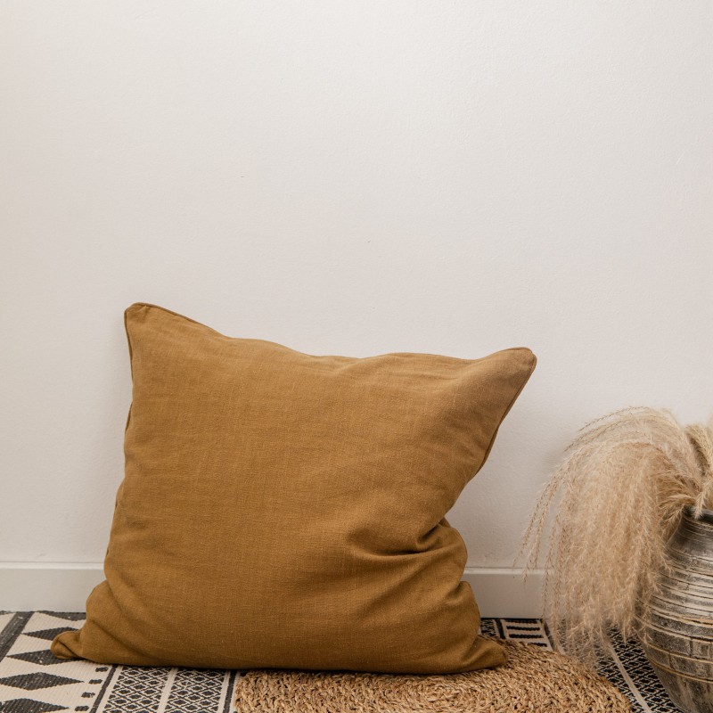 2021新款-纯色棉麻抱枕----嵌绳款 45*45cm含芯/只 摩卡棕