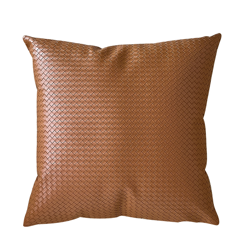 2022新款编织纹皮革抱枕-靠垫 50x50cm方枕含芯/只 橘棕色