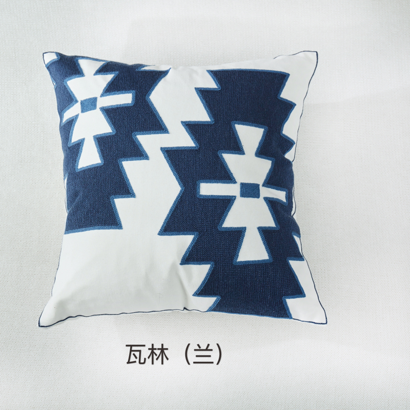 2018新款刺绣抱枕正方形 45x45cm 瓦林（蓝）