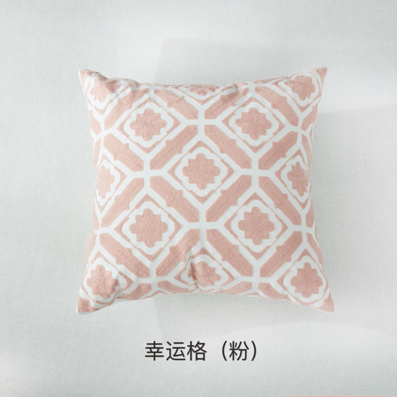2018新款刺绣抱枕正方形 45x45cm 幸运格（粉）