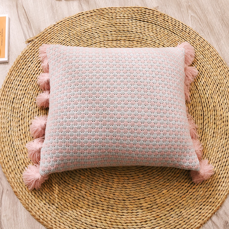 2020新款针织色织纹流苏抱枕 45x45cm/个(含芯) 粉色