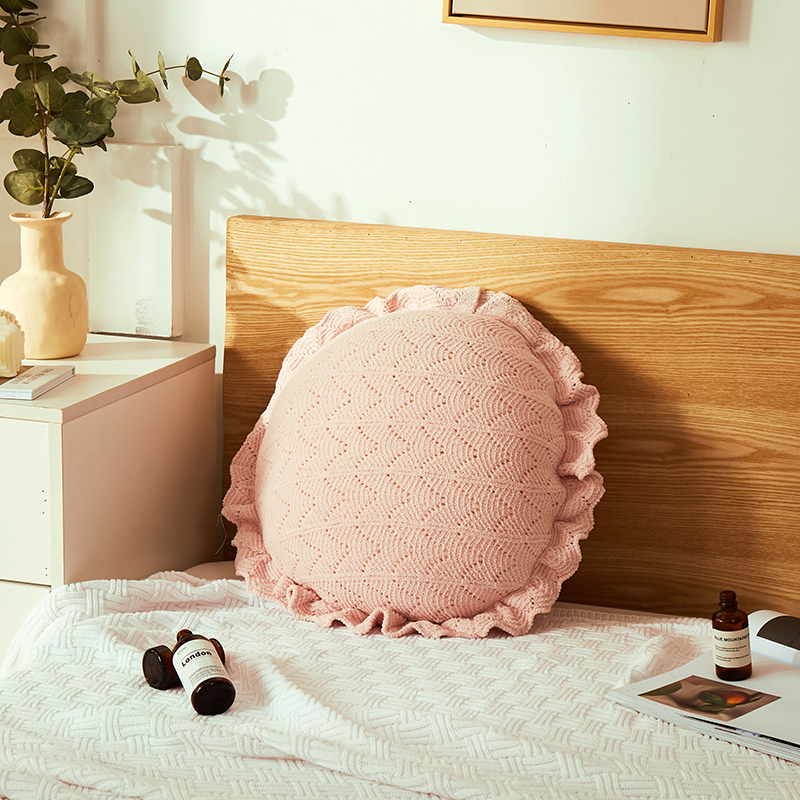 2021新款雪绒花边圆枕 直经约45cm/个(含芯） 粉色