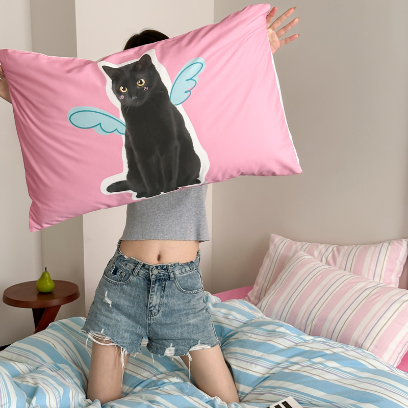 2024新款全棉数码印花枕套 枕套一只 黑猫