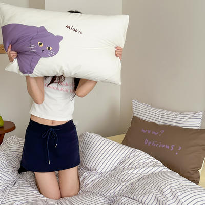 2024新款全棉数码印花枕套 枕套一只 紫猫
