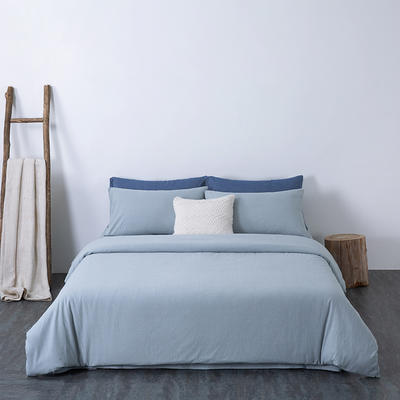 2022年新款日式简约色织水洗棉四件套全棉纯棉床被单床上用品床笠被套加厚-纯色系列 1.5米床单款四件套 浅蓝
