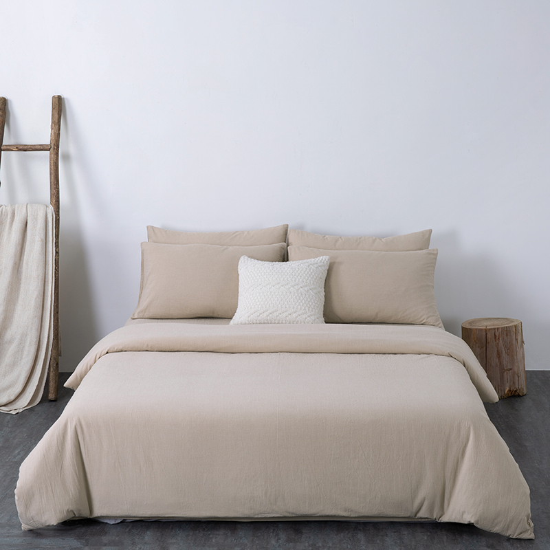 2022年新款日式简约色织水洗棉四件套全棉纯棉床被单床上用品床笠被套加厚-纯色系列 1.5米床单款四件套 卡其