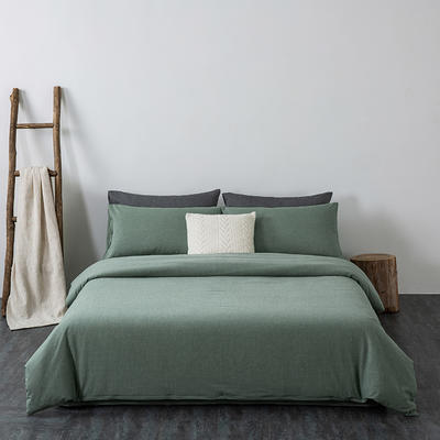 2022年新款日式简约色织水洗棉四件套全棉纯棉床被单床上用品床笠被套加厚-纯色系列 1.5米床单款四件套 豆绿