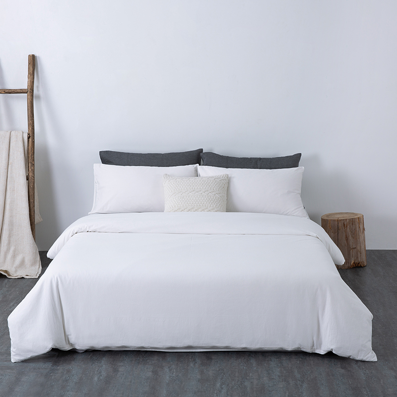 2022年新款日式简约色织水洗棉四件套全棉纯棉床被单床上用品床笠被套加厚-纯色系列 1.5米床单款四件套 纯白