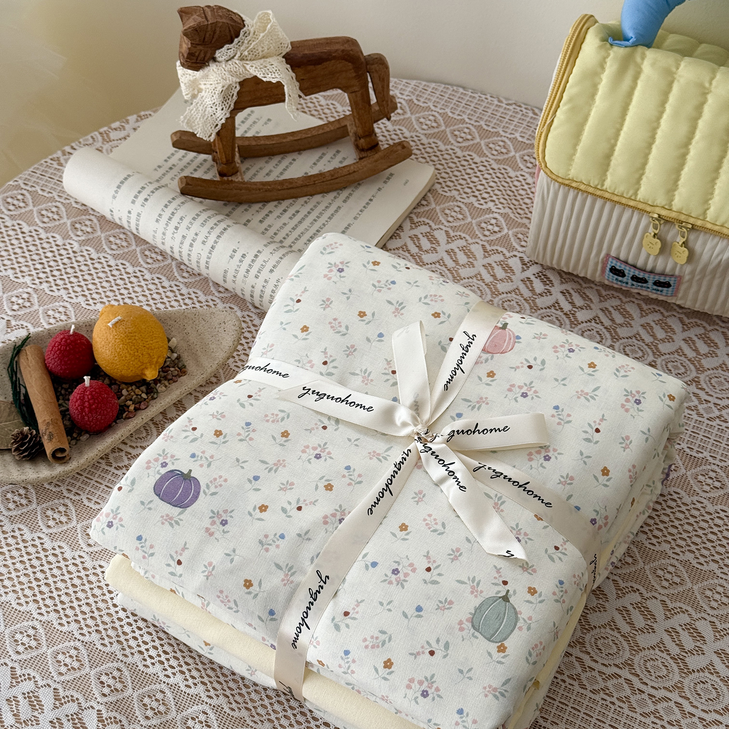 2026新款全棉双层纱四件套 旺旺南瓜