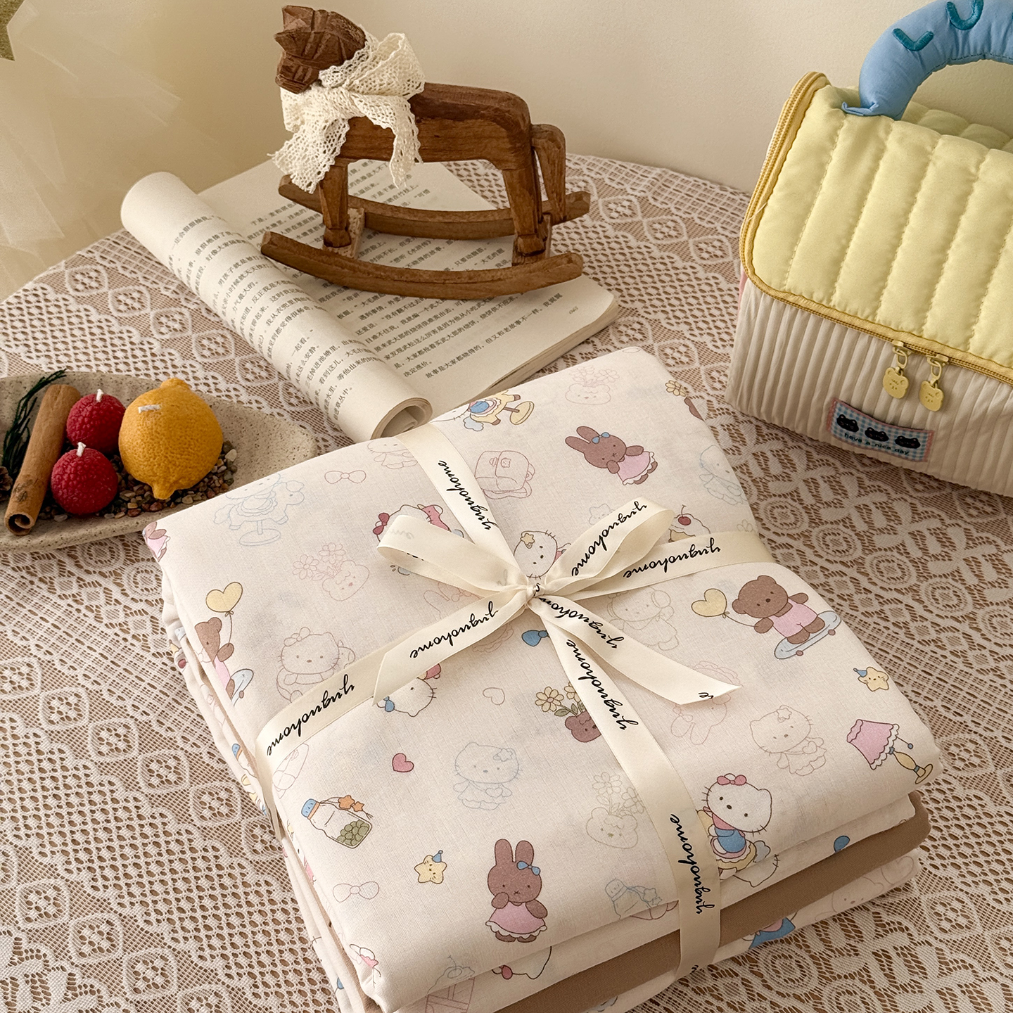 2026新款全棉双层纱四件套 卡卡乐园