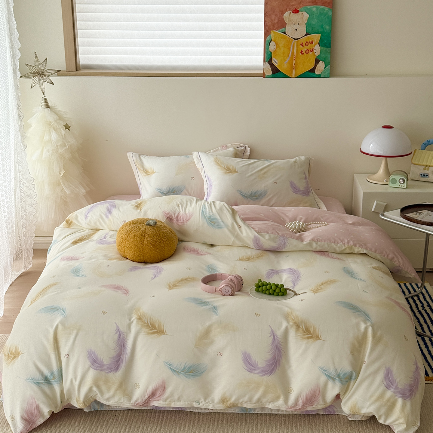 2025新款全棉13070四件套（11） 飘羽-粉