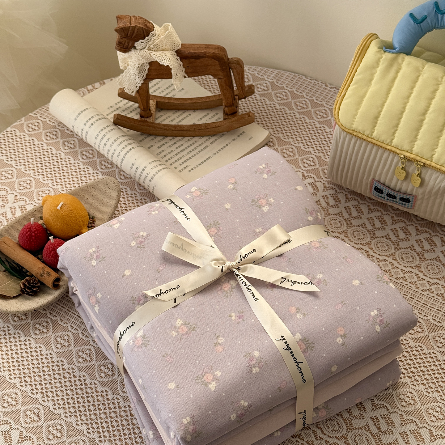 2026新款全棉双层纱四件套 晴朗紫