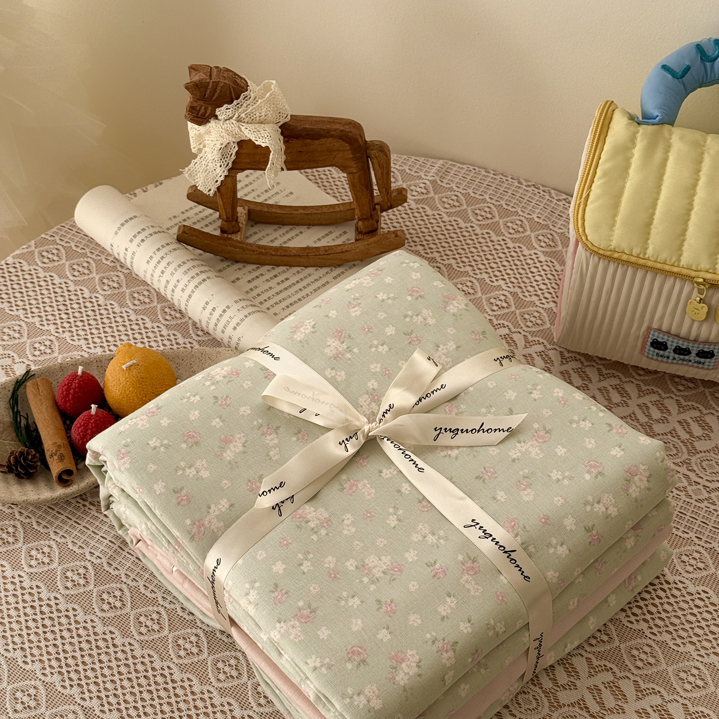 2026新款全棉双层纱四件套 夏礼绿