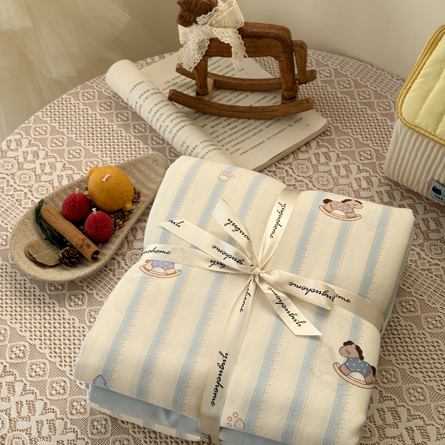 2026新款全棉双层纱四件套 跷跷马