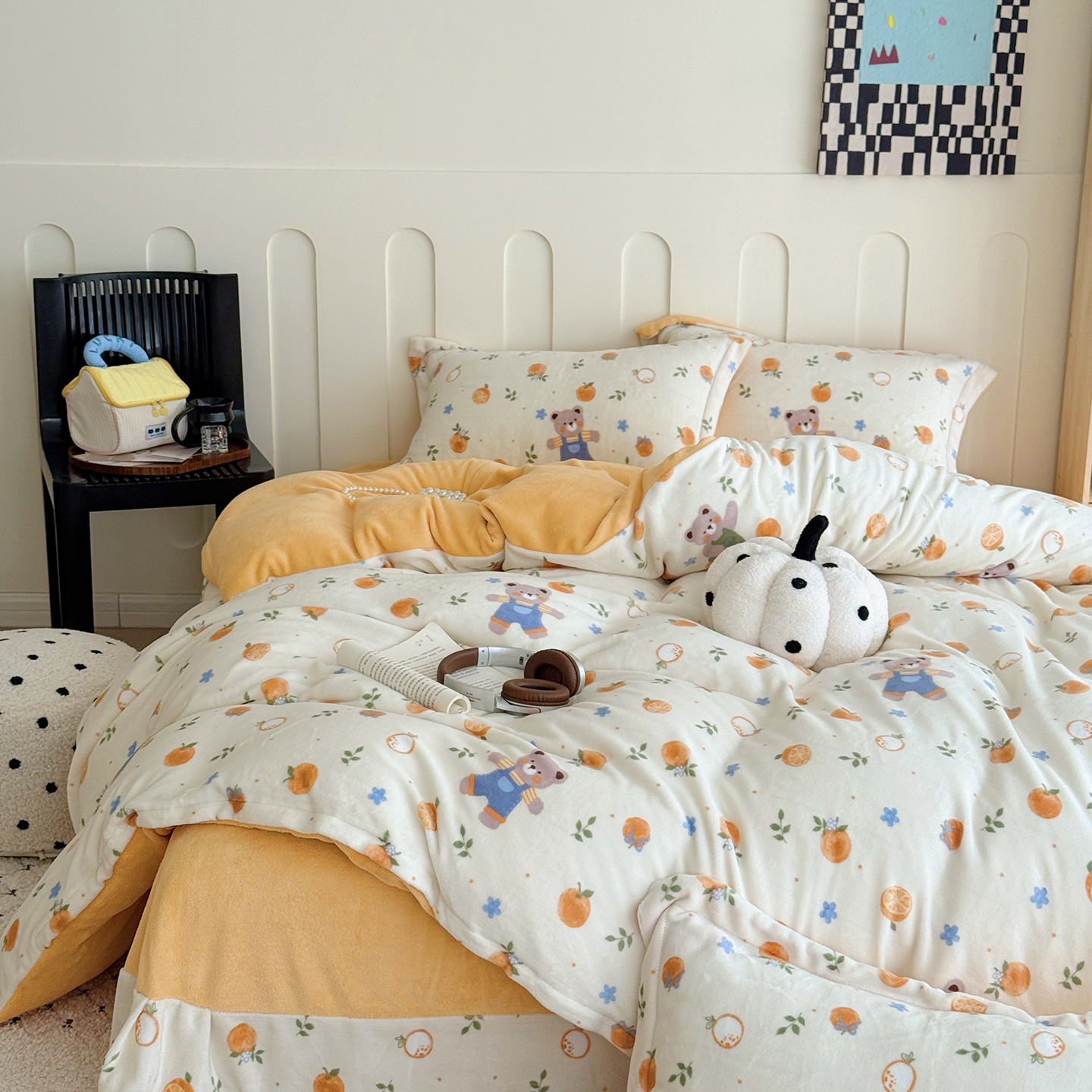 2025新款牛奶绒印花四件套 橙香梦境