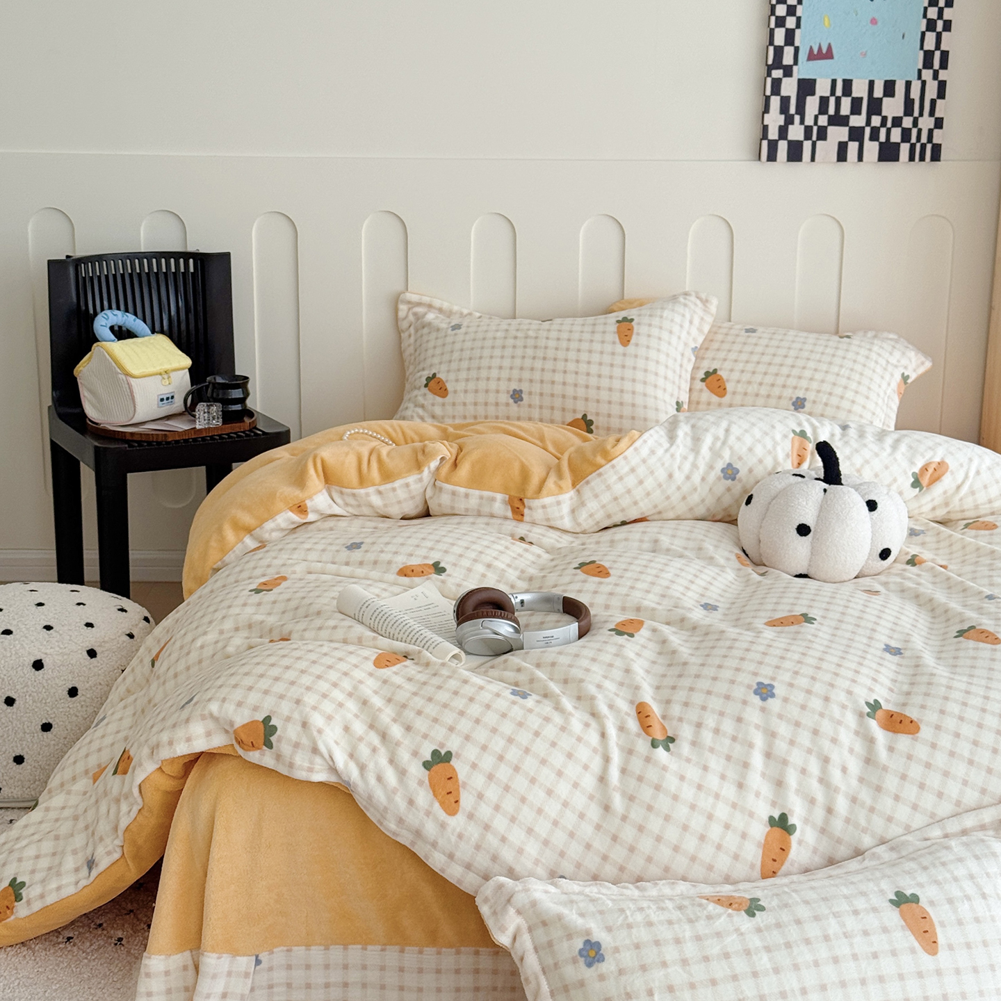 2025新款牛奶绒印花四件套 甜心萝卜