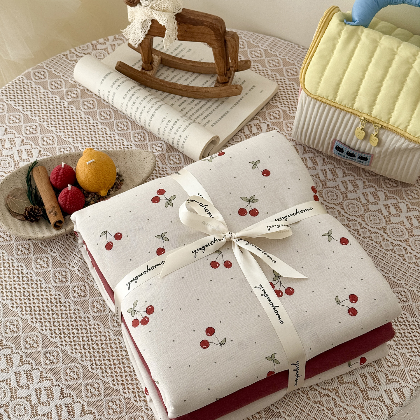 2026新款全棉双层纱四件套 小樱桃