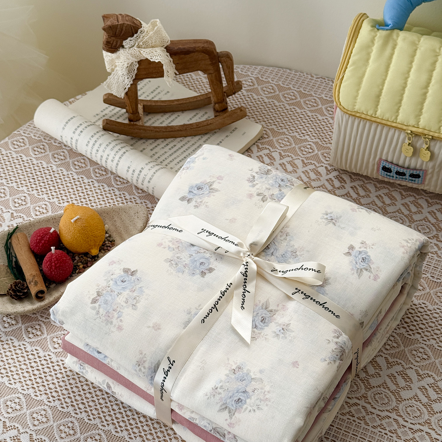 2026新款全棉双层纱四件套 夏日牡丹