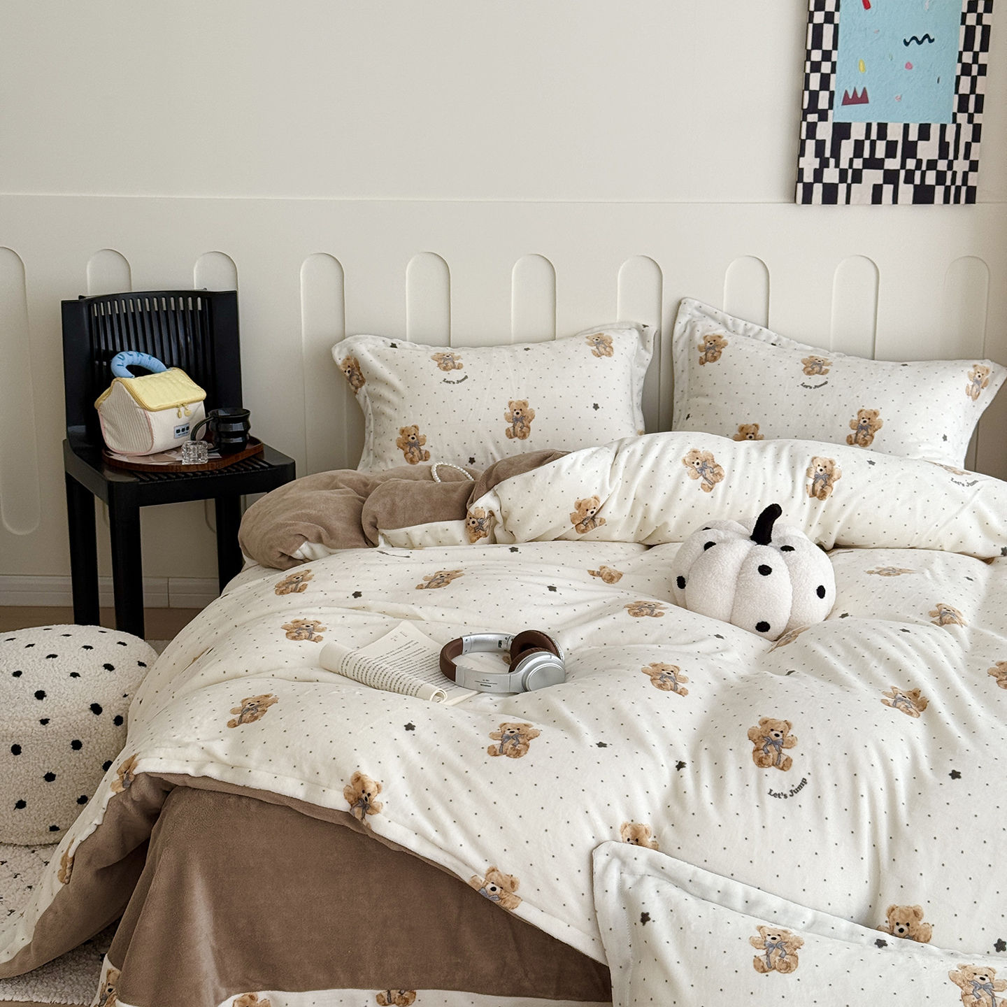 2025新款牛奶绒印花四件套 星空熊仔