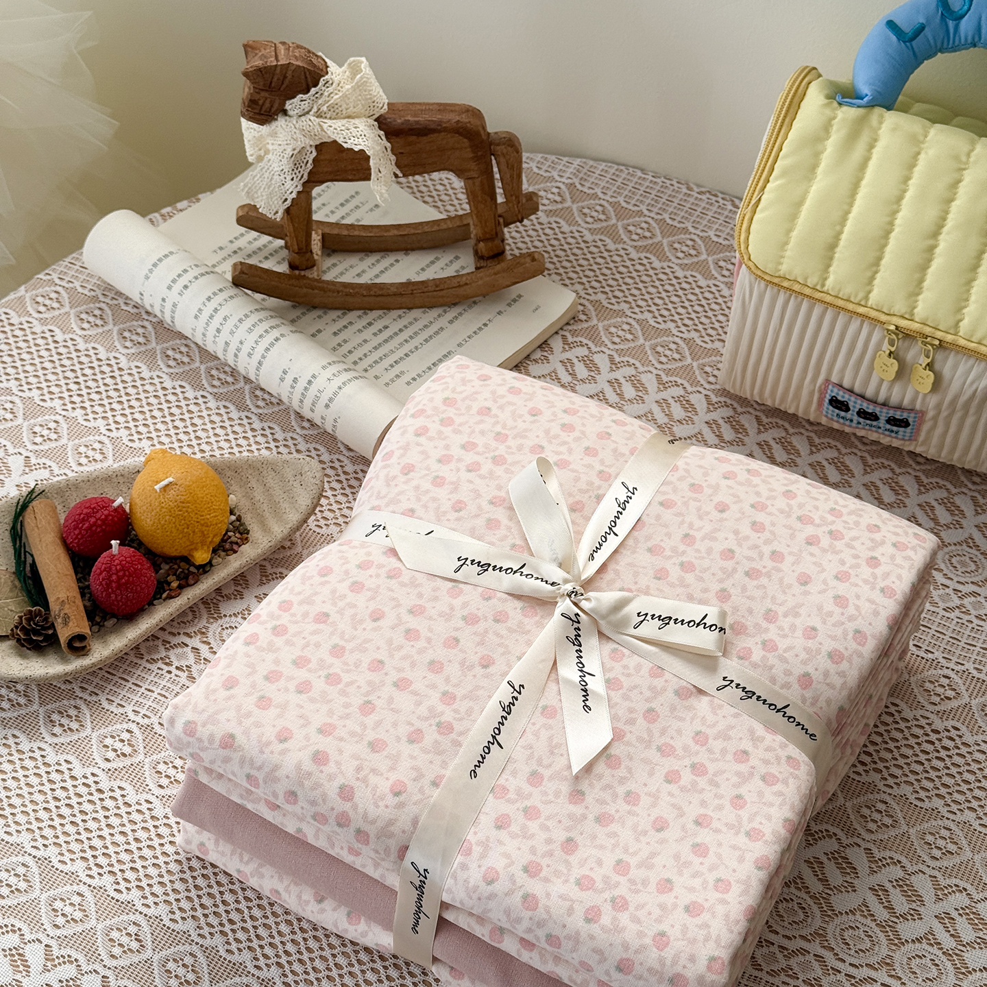 2026新款全棉双层纱四件套 甜蜜蜜