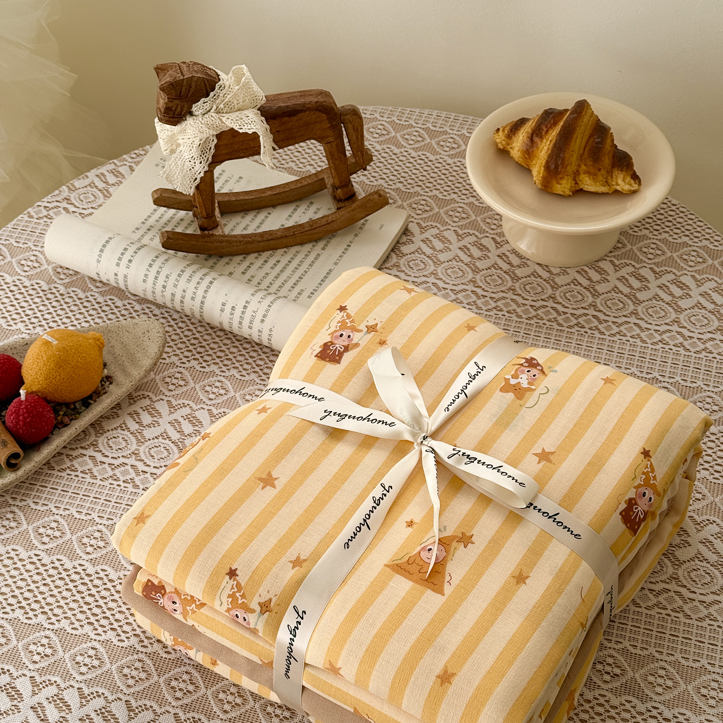 2026新款全棉双层纱四件套 条纹星仔