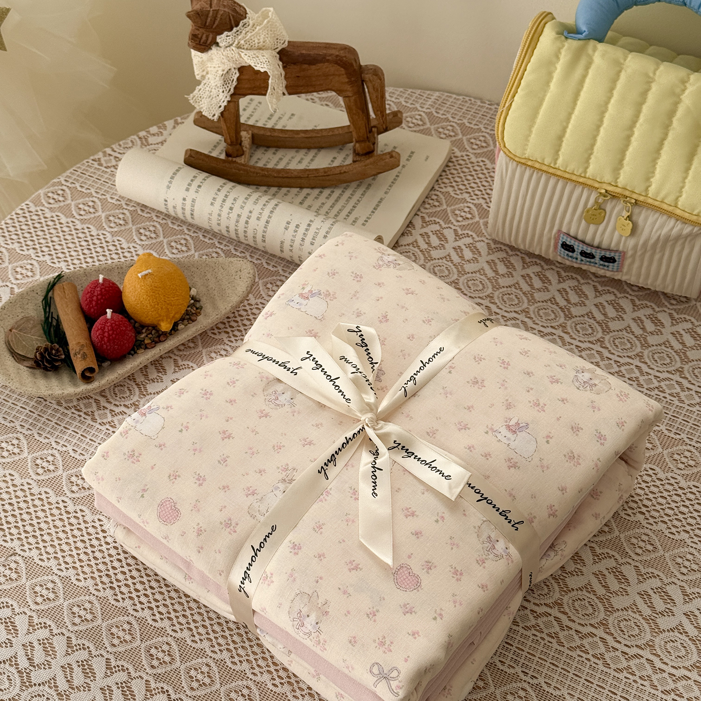 2026新款全棉双层纱四件套 卷耳小姐