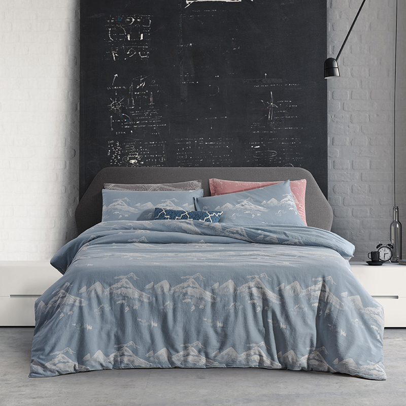 2018新款60S色织水洗棉大提花四件套 1.8m（6英尺）床 山水如画-蓝
