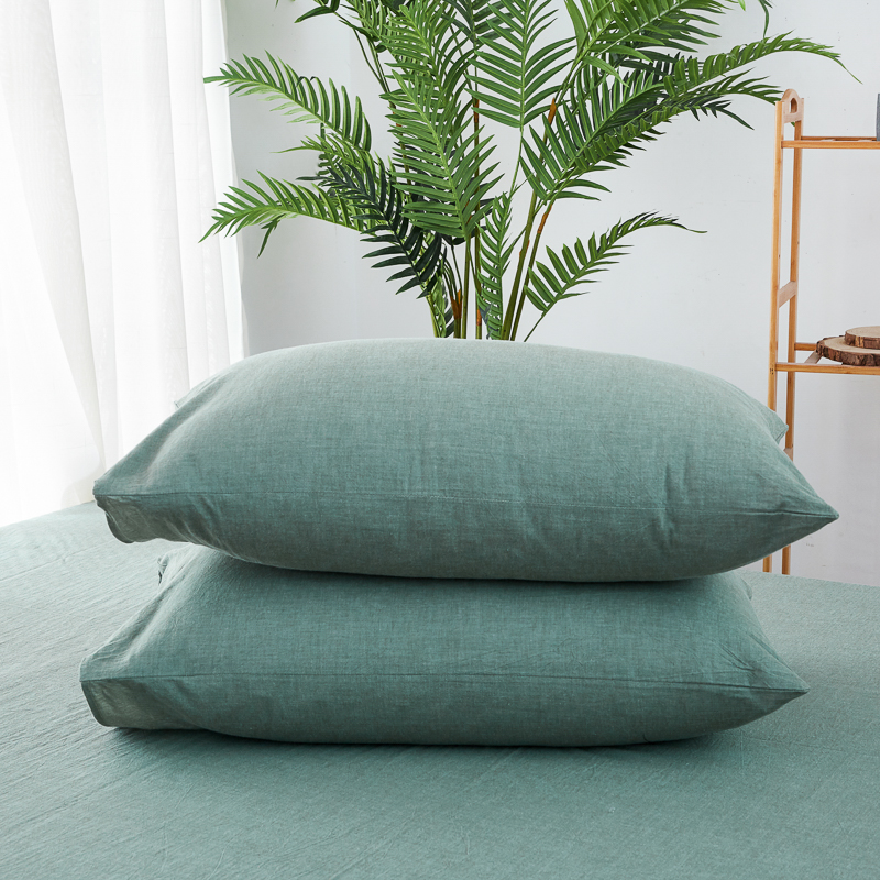 2019新款色织水洗棉基础款纯色系列单枕套 48cmX74cm/对 清新绿