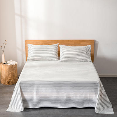 2022新款A类色织全棉水洗棉单品类床单款（新增花型8色） 245*250cm床单 白细条